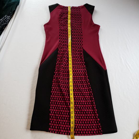 Eci New York Dress Womens 10 Midi Burgundy Black Sleeveless Colorblock Workwear - Picture 5 of 12